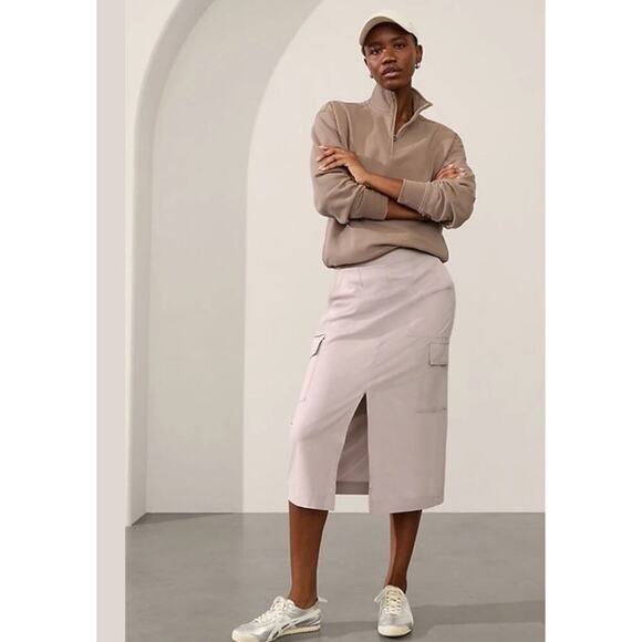 Athleta Cargo Midi Skirt Womens 12 Beige Brooklyn Heights High Rise Lightweight - Picture 3 of 15